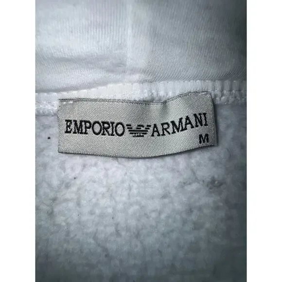 Emporio Armani Mens Size M White Zip Up Hoodie Logo Knit Sleeves